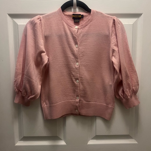 Ralph Lauren Rugby Collection Small Blush Pink Button Up Wool Cardigan Sweater - Picture 3 of 4